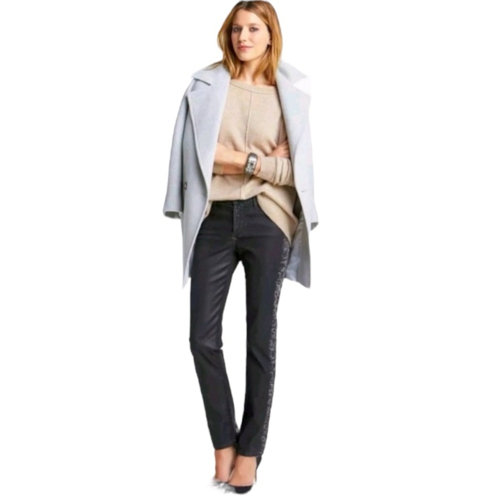 NYDJ Coated Tuxedo Striped Snake Print Skinny Pants